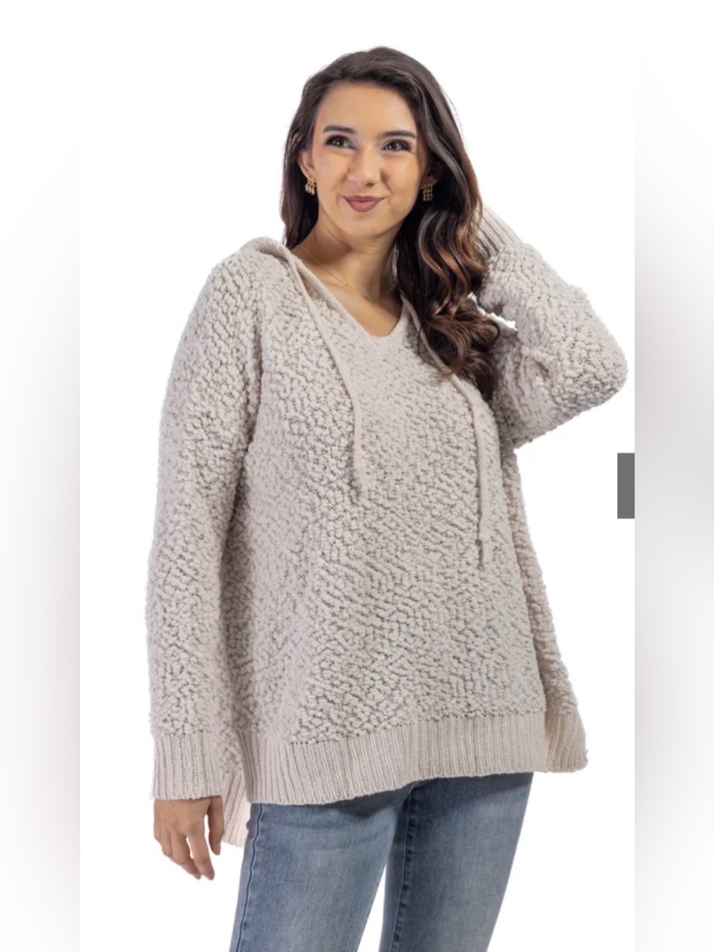 GreenTea Knit Hooded Pullover - Cream